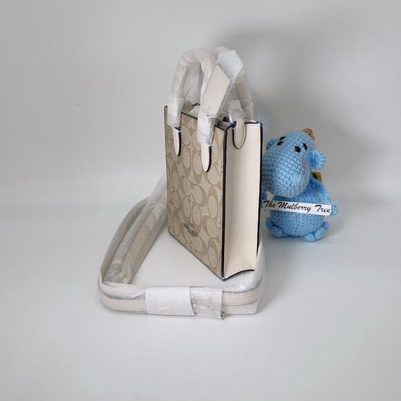 Coach CJ494 North South Mini Tote Crossbody In Signature Canvas Khaki Chalk NWT - Picture 3 of 7